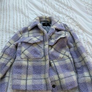 7 For All Mankind Lavender & Cream Sherpa Shacket Jacket